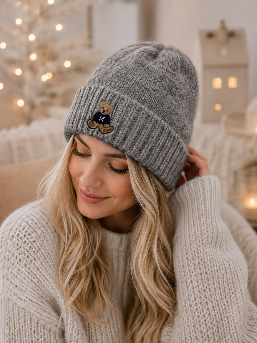Bonnet laine teddy Siria gris