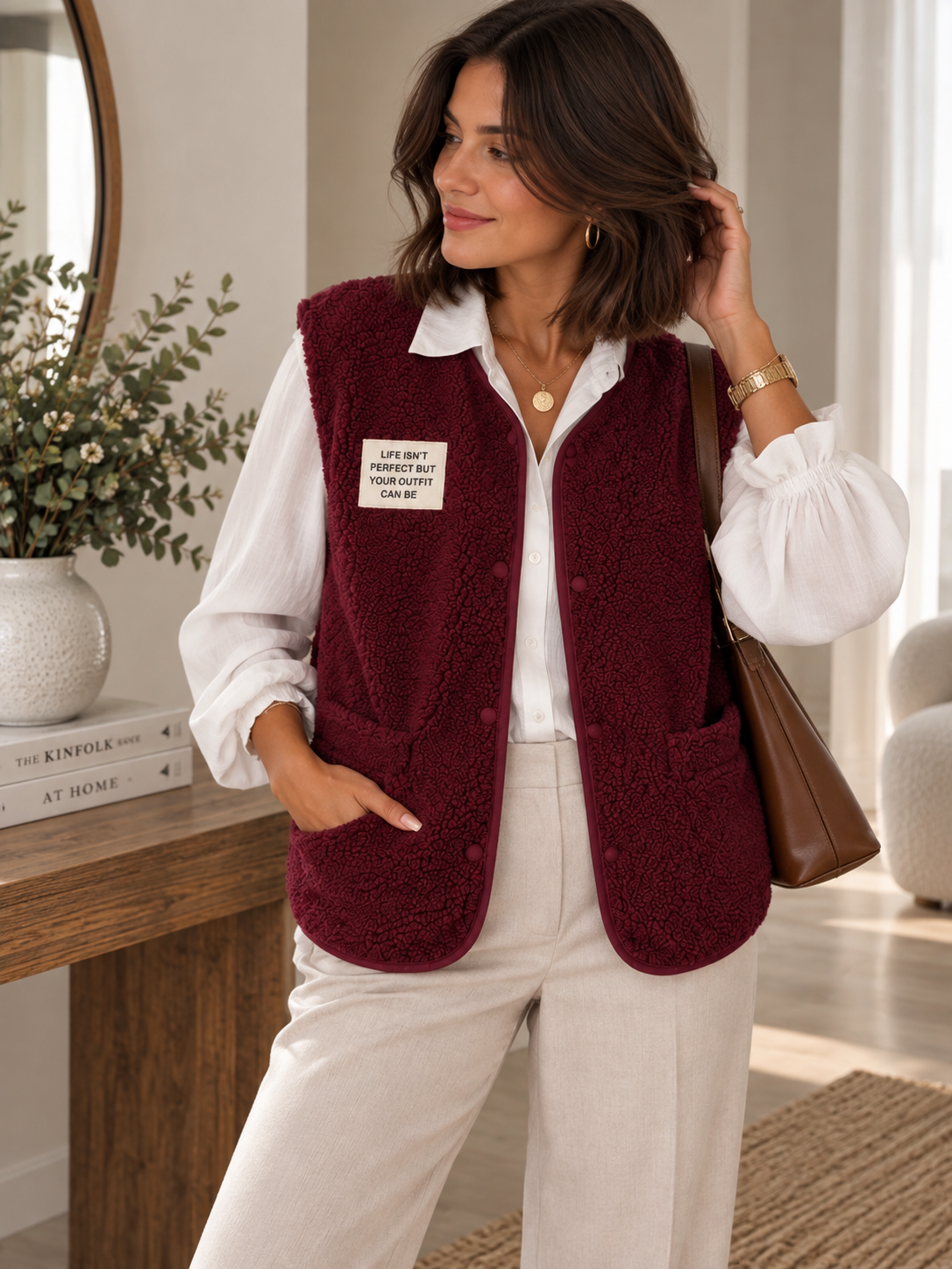Gilet sans manches Teddy bordeaux