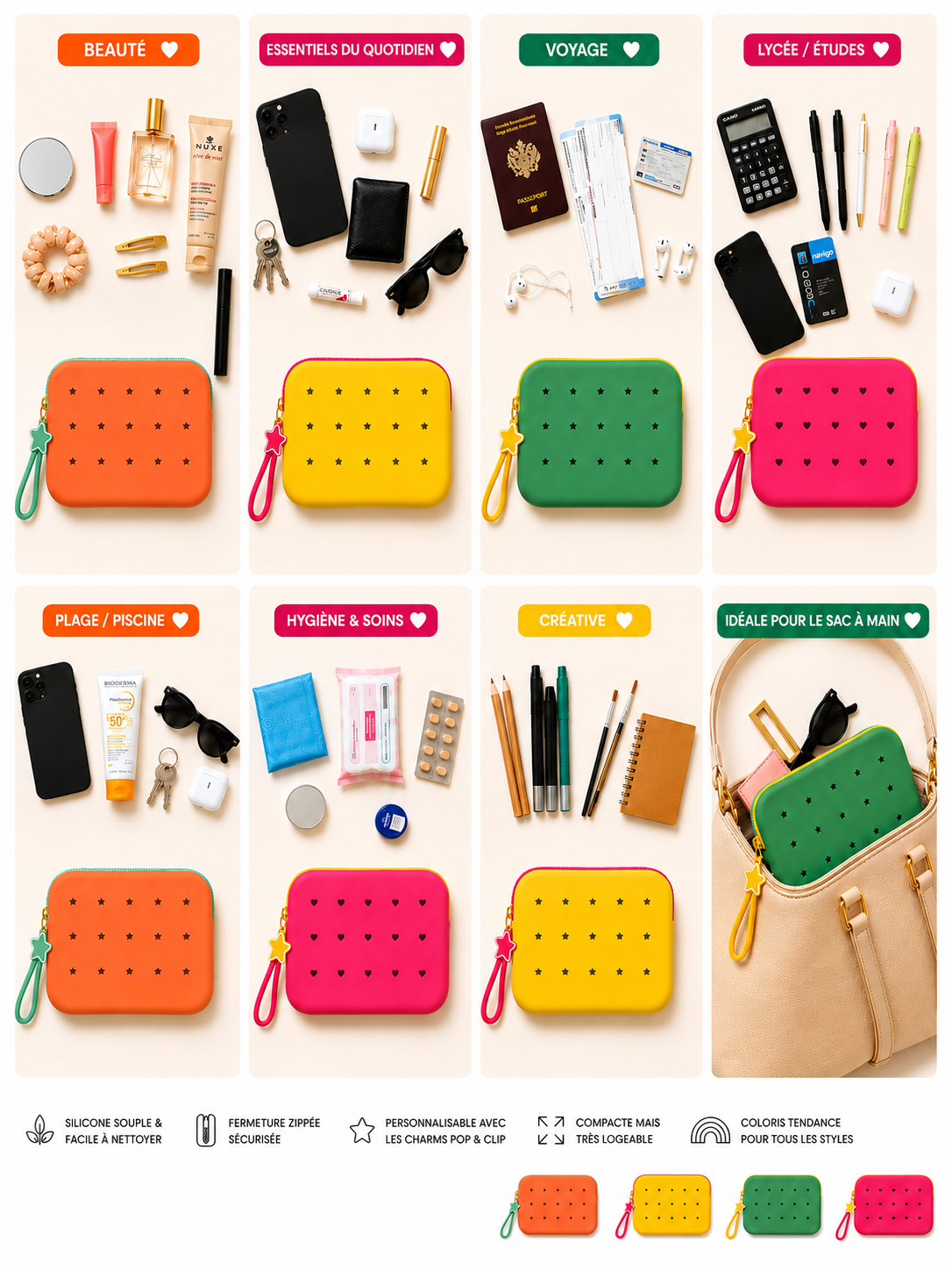 Pochette nomade Pop&Clip en silicone à personnaliser orange
