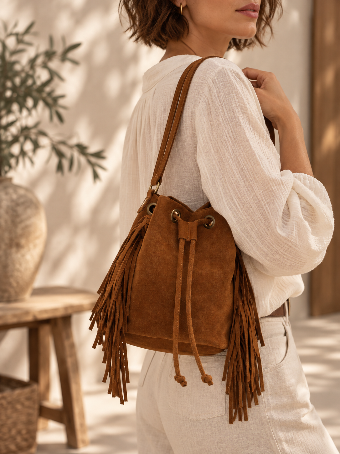 Sac seau en cuir Alma brun