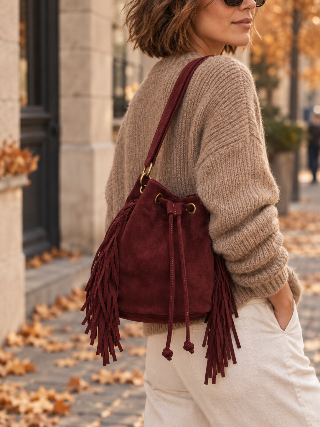 Sac seau en cuir Alma bordeaux