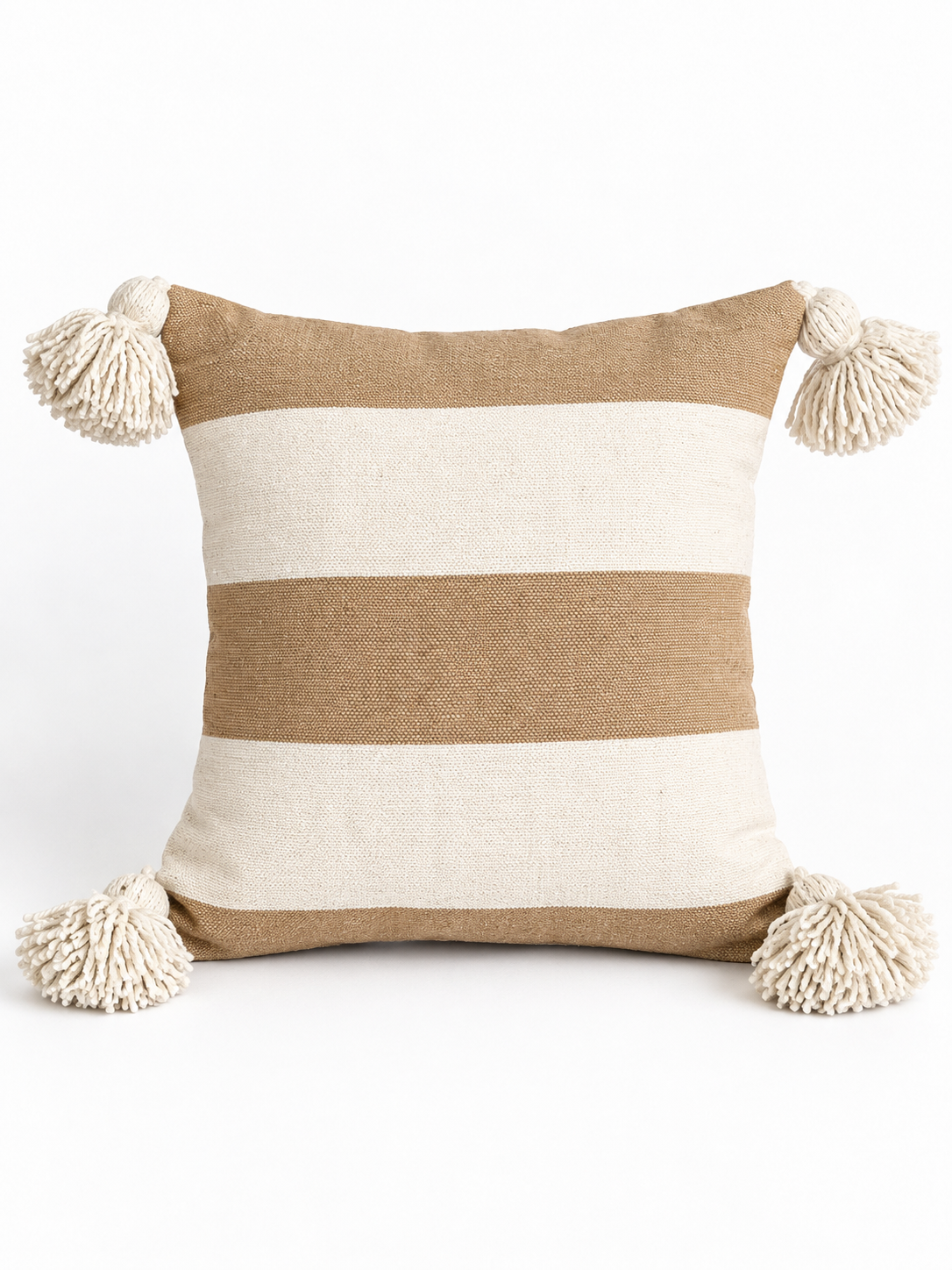 Coussin à pompons écru et larges rayures