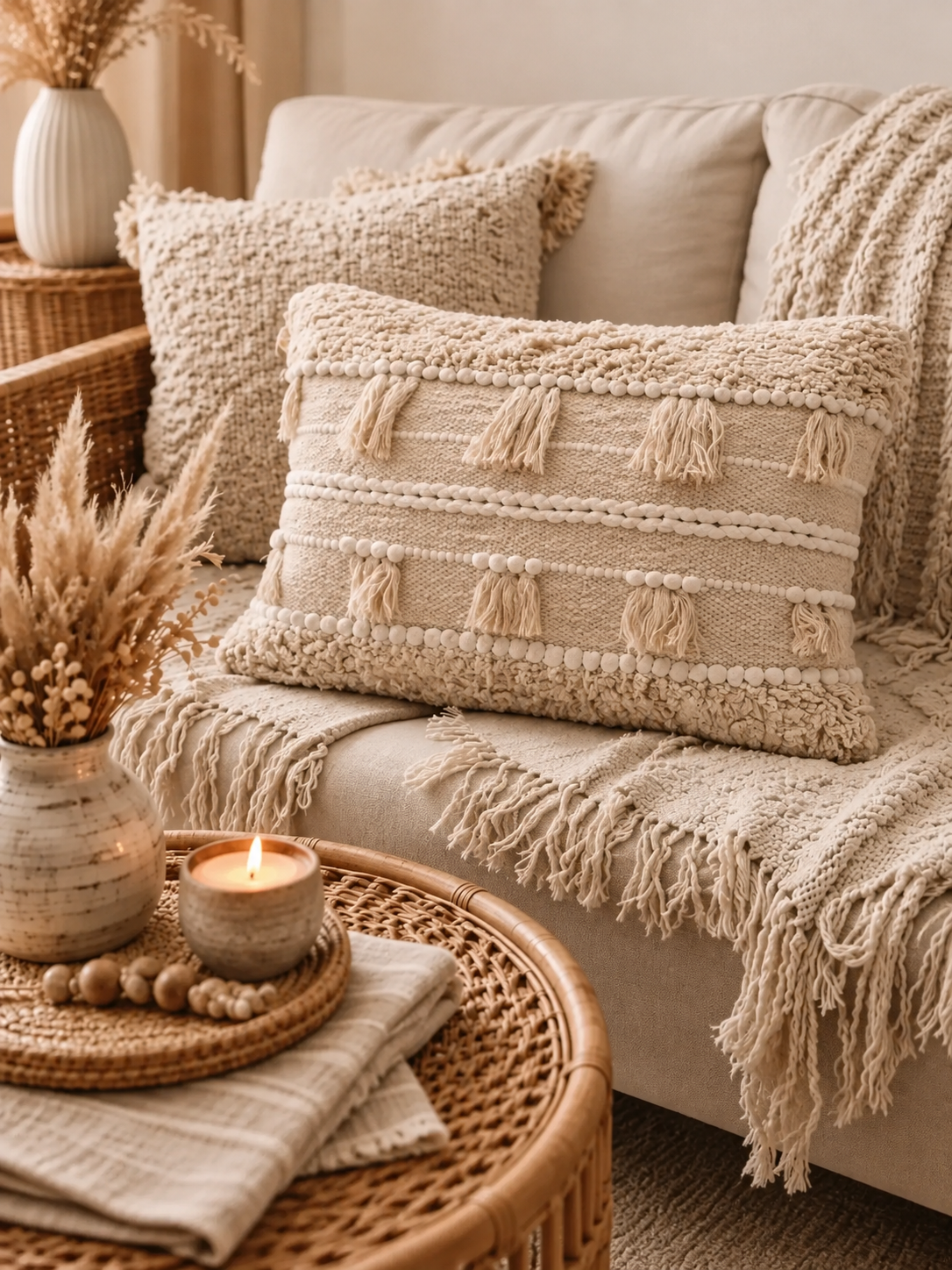 Coussin bohème Heili beige