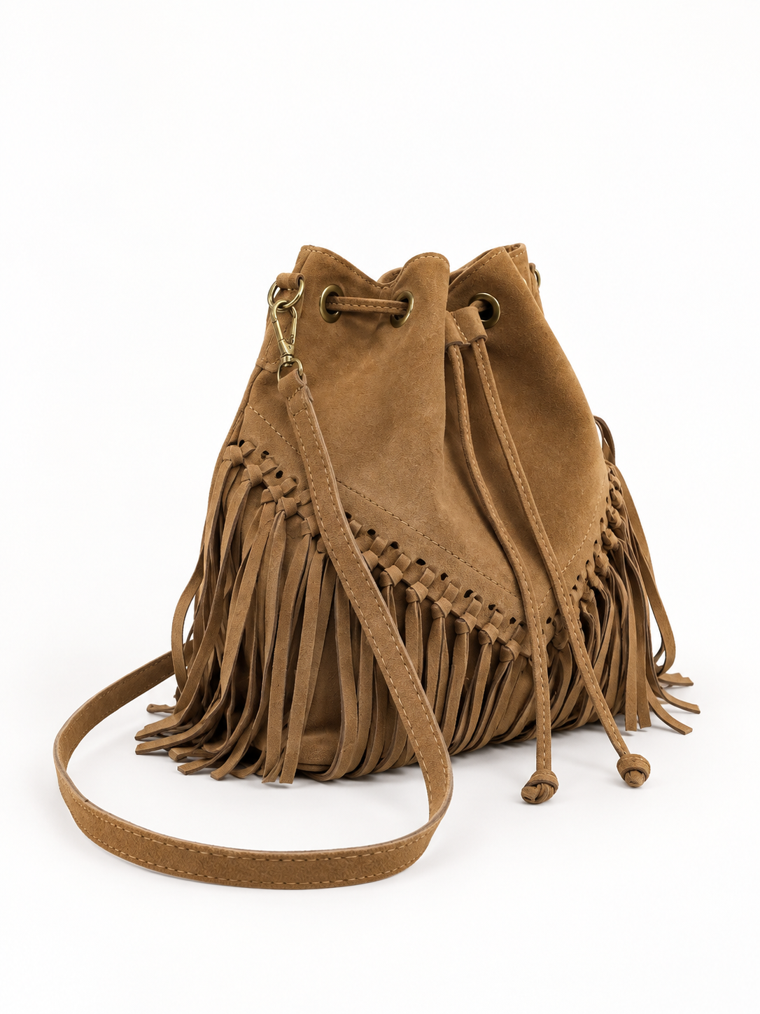 Sac seau en cuir suédé Aurélia camel