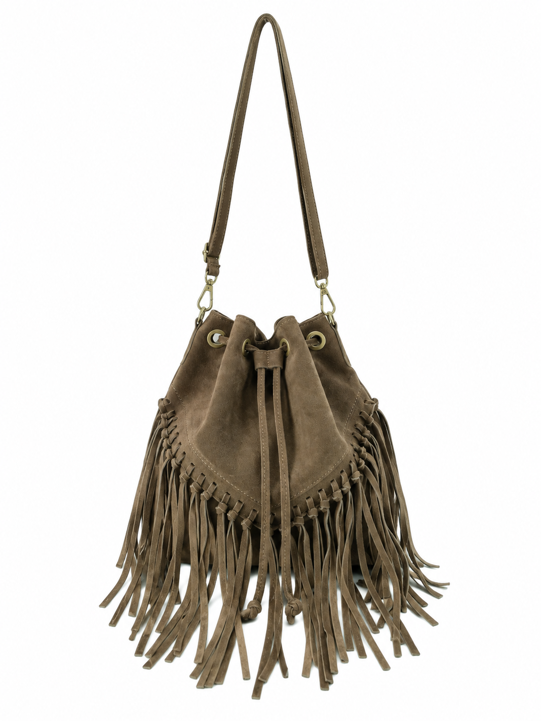 Sac seau en cuir suédé Aurélia taupe