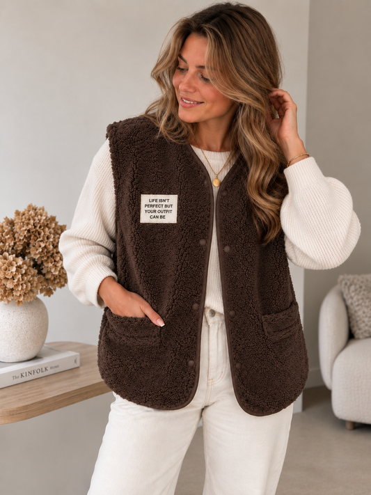 Gilet sans manches Teddy brun foncé