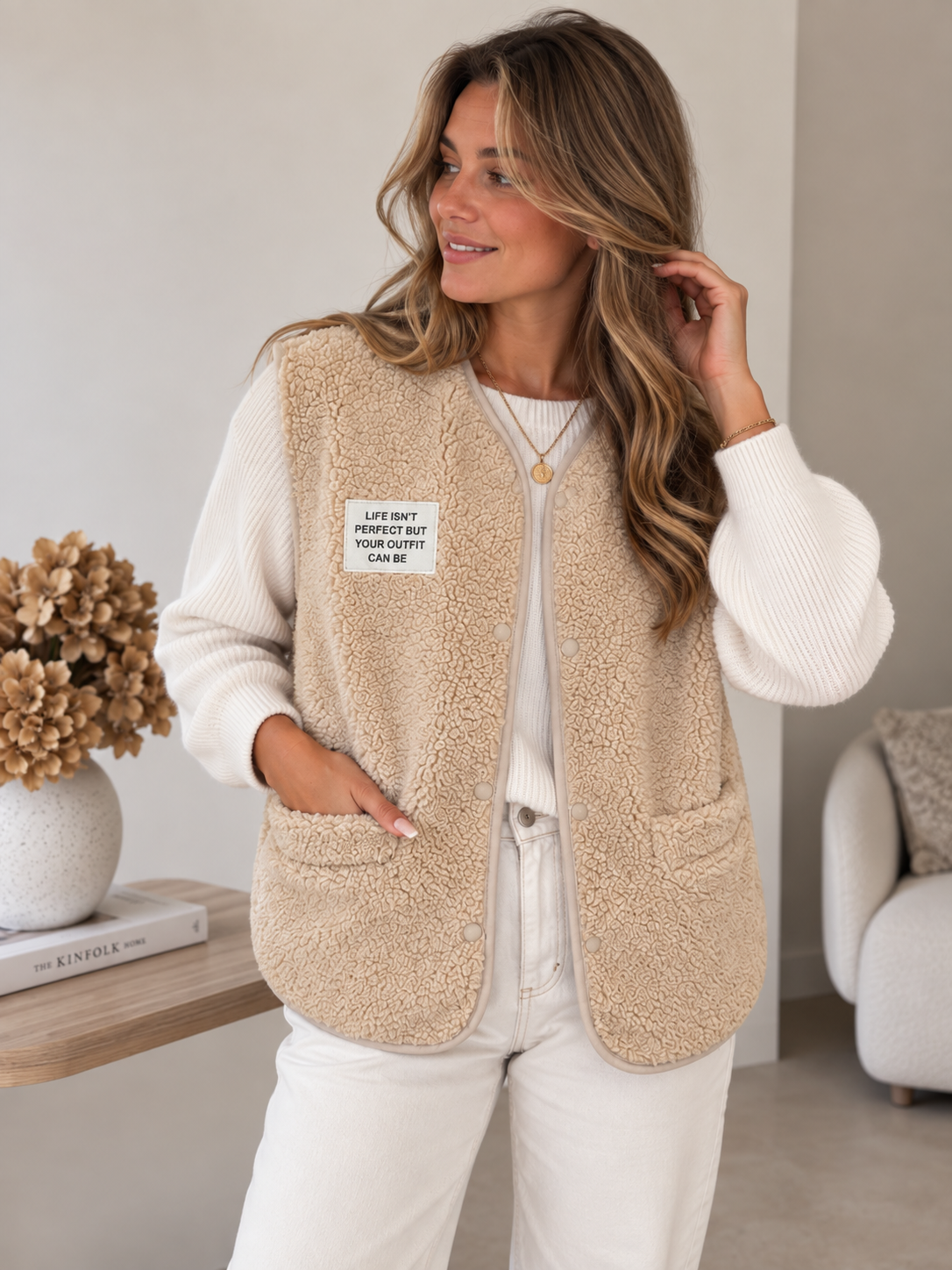Gilet sans manches Teddy beige