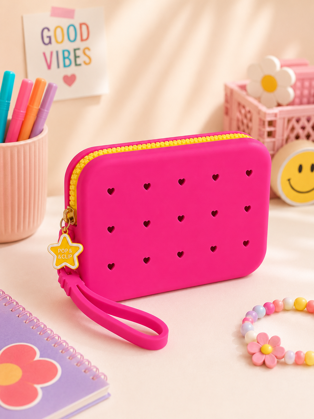 Pochette nomade Pop&Clip en silicone à personnaliser rose