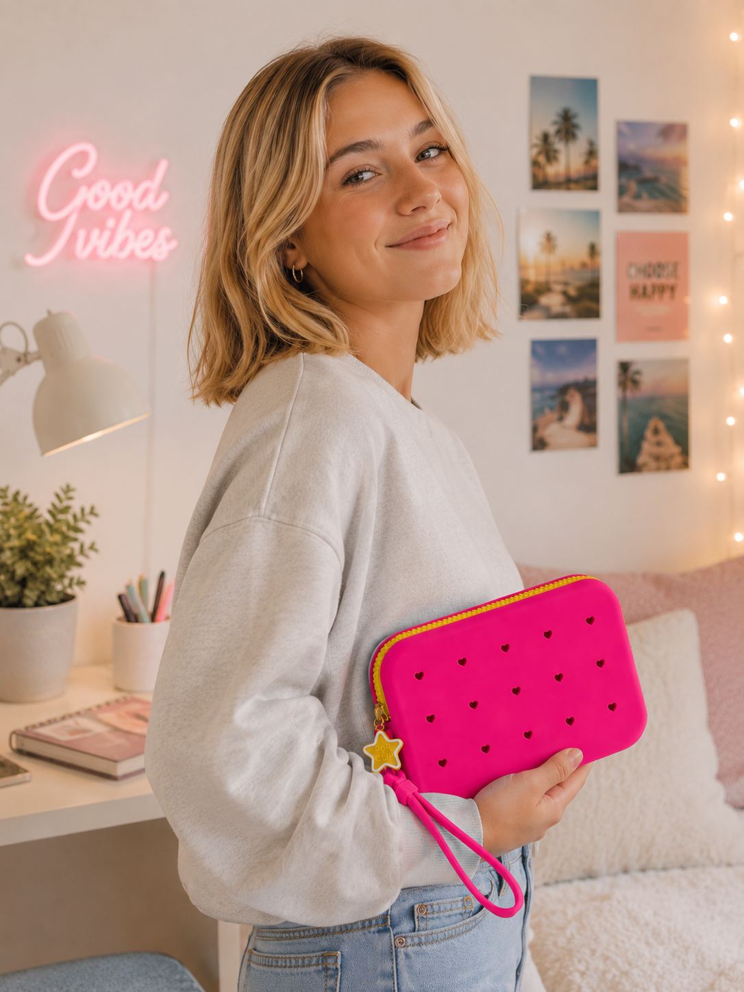 Pochette nomade Pop&Clip en silicone à personnaliser rose