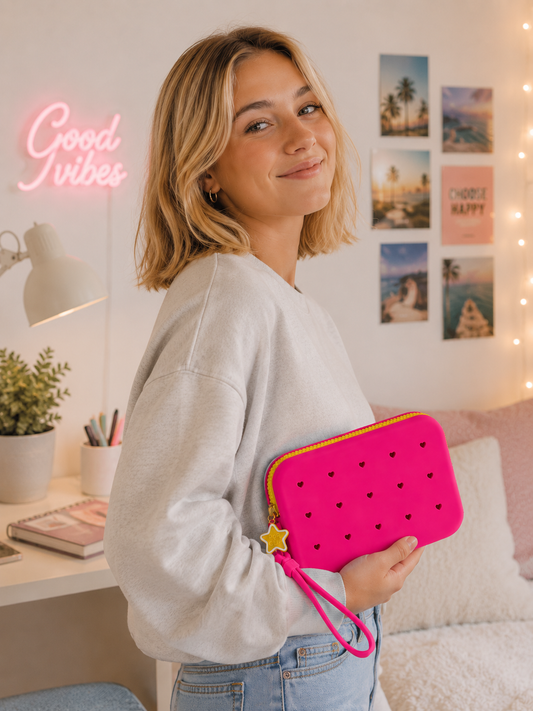 Pochette nomade Pop&Clip en silicone à personnaliser rose