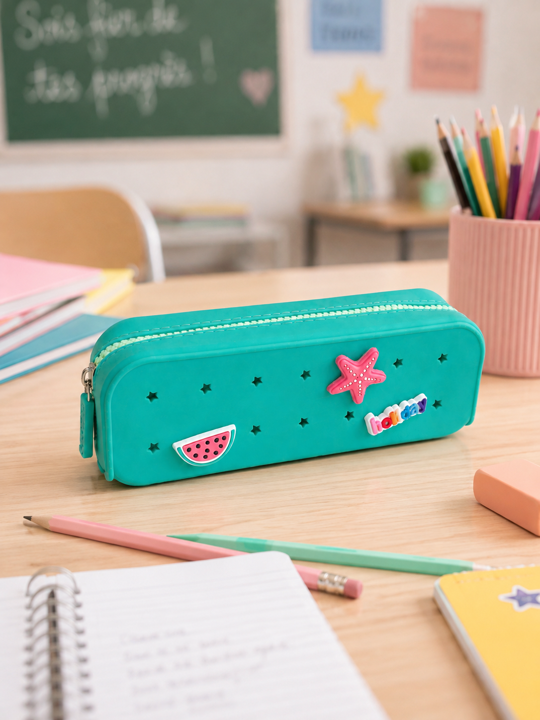 Trousse scolaire perforée Pop&Clip turquoise