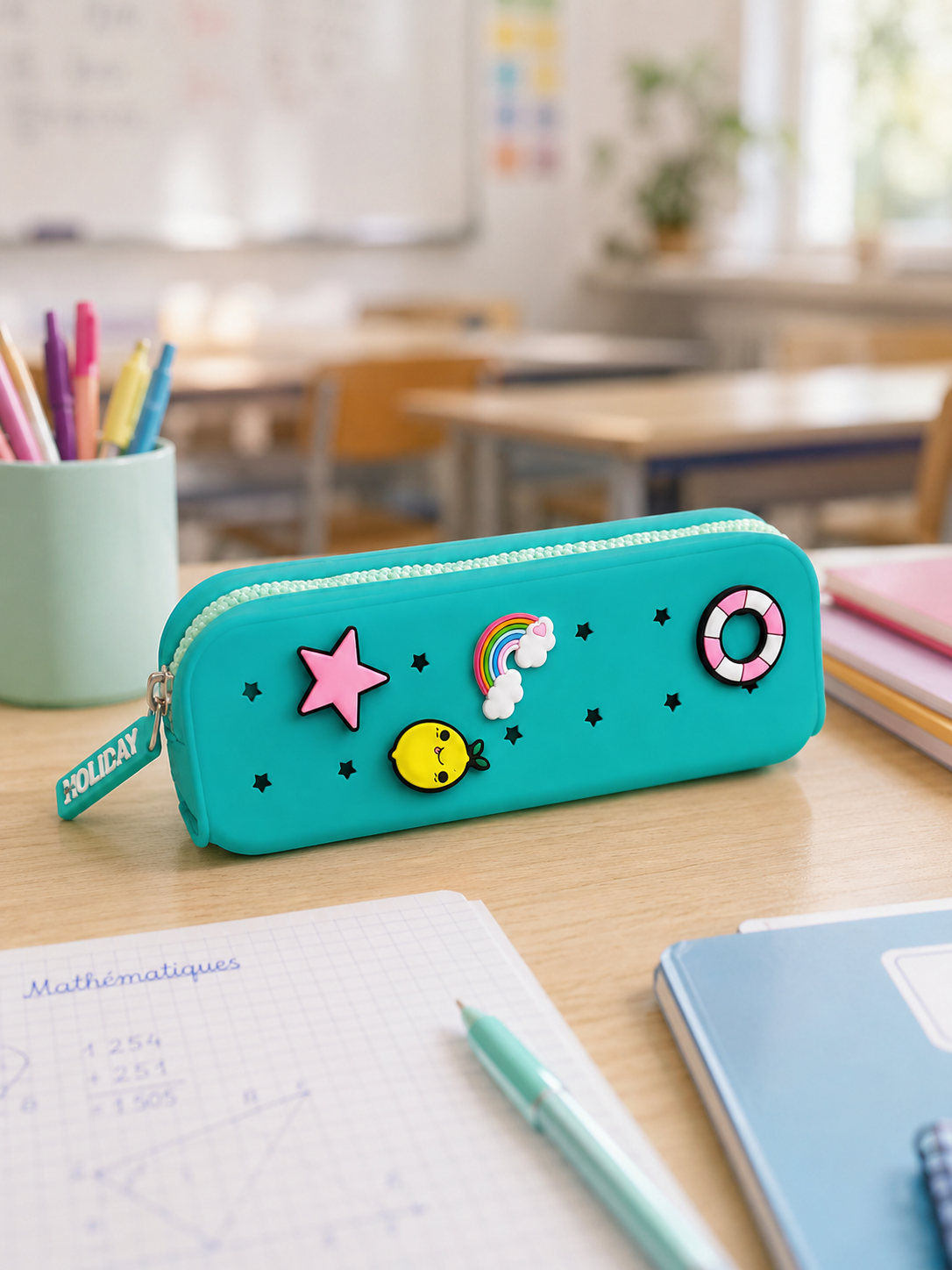 Trousse scolaire perforée Pop&Clip turquoise