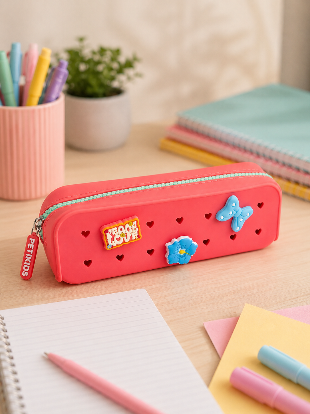 Trousse scolaire perforée Pop&Clip corail