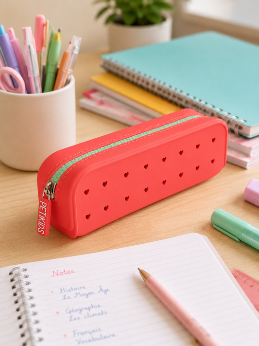 Trousse scolaire perforée Pop&Clip corail