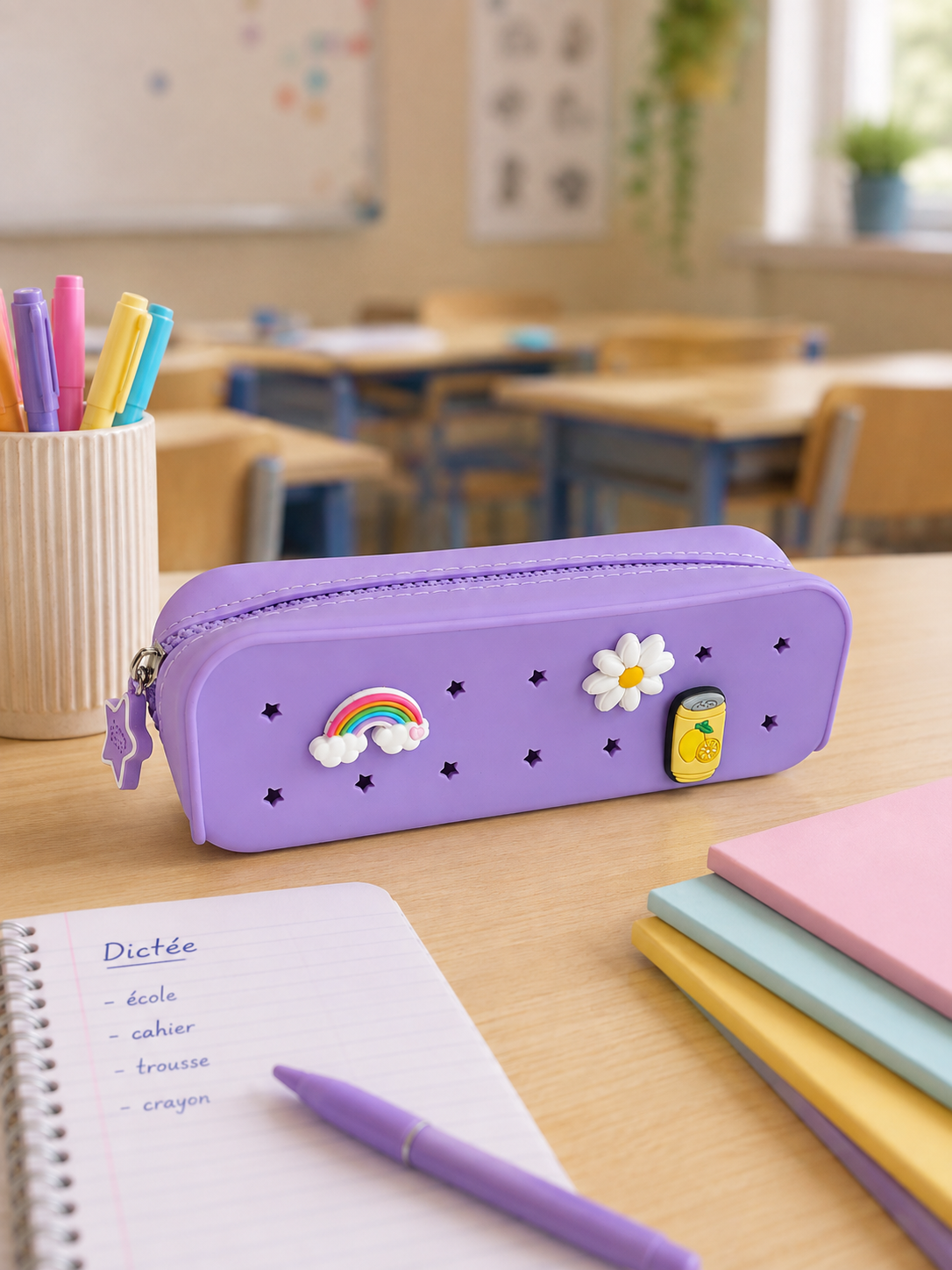 Trousse scolaire perforée Pop&Clip mauve