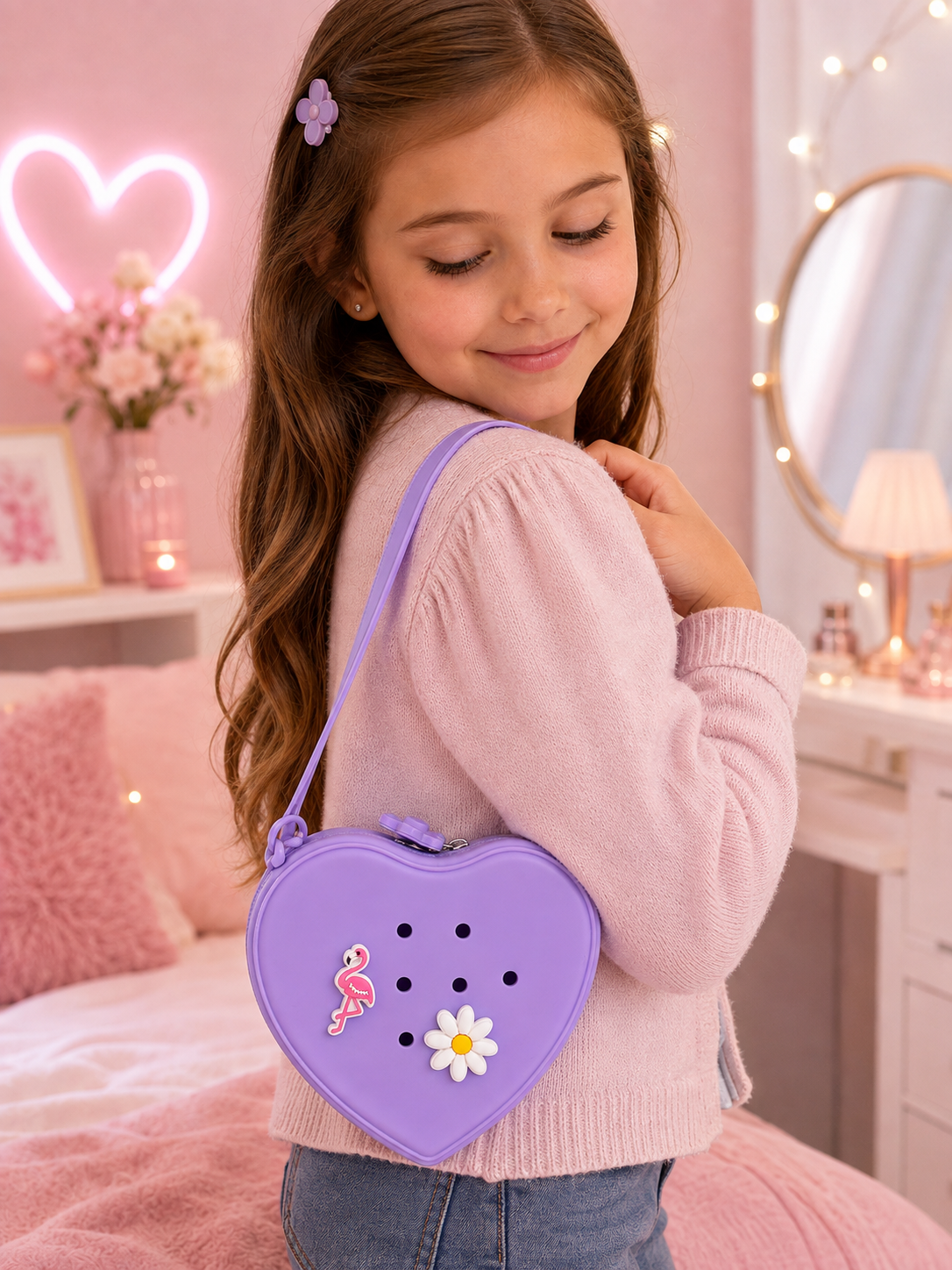 Pochette perforée Pop&Clip en forme de coeur mauve