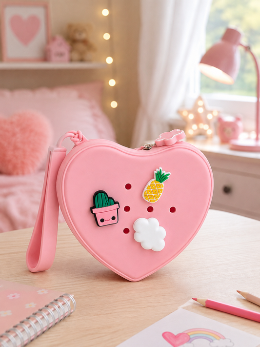 Pochette perforée Pop&Clip en forme de coeur rosé clair