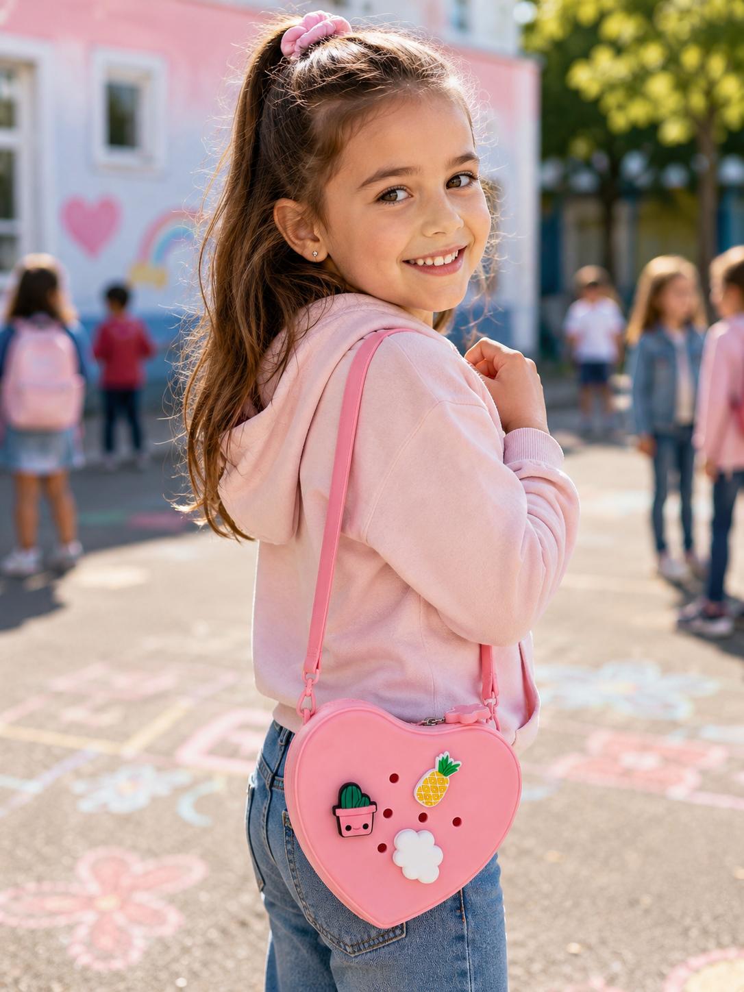 Pochette perforée Pop&Clip en forme de coeur rosé clair