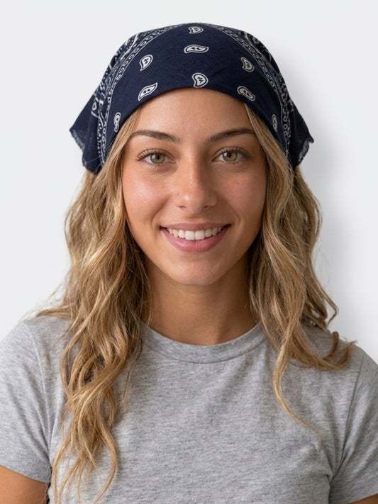 Foulard Bandana – Bleu Marine & Écru