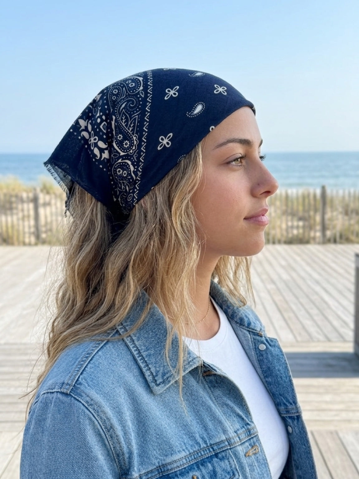 Foulard Bandana – Bleu Marine & Écru